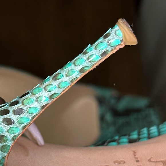 Cole Haan Real Snakeskin 8 1/2 Teal Open Toe Pumps - Picture 8 of 14